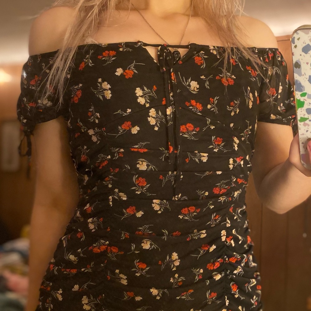Ruched Floral Short Dress